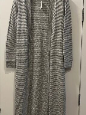 LOFT Striped Open Cardigan - Gray & White